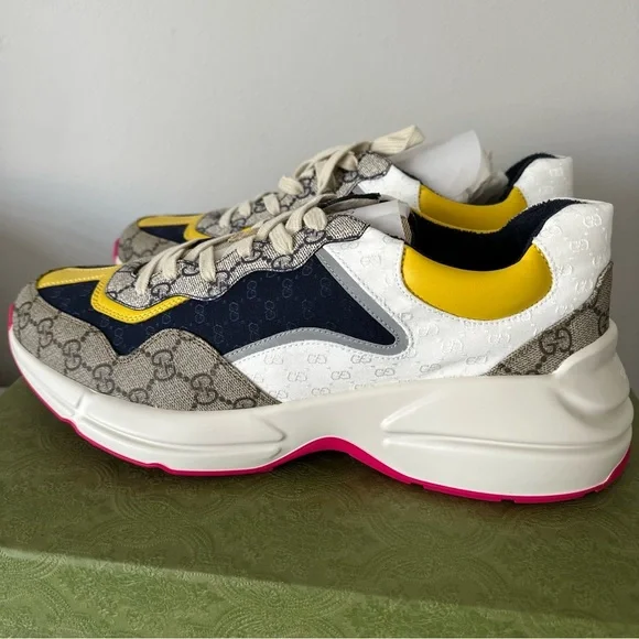 NIB Gucci MENS GG Supreme Rhyton Canvas Sneakers UK 11 - Picture 2 of 8